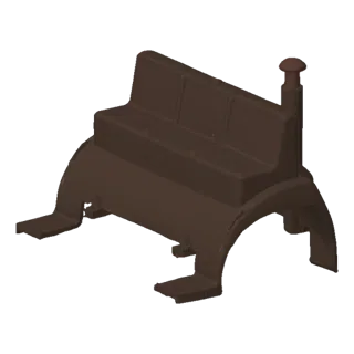 Ein 3D-Rendering einer modernen Modulbank mit brauner gepolsterter Sitzfläche und dunkelbraunem Rahmen, vor schwarzem Hinterg