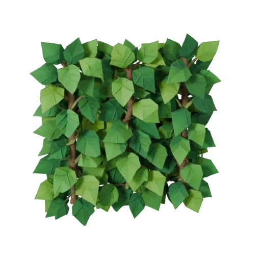 Jungle Vine Wall Low Poly 3D model, game viewport three-quarter view, showing leaf clusters, terrain detail.