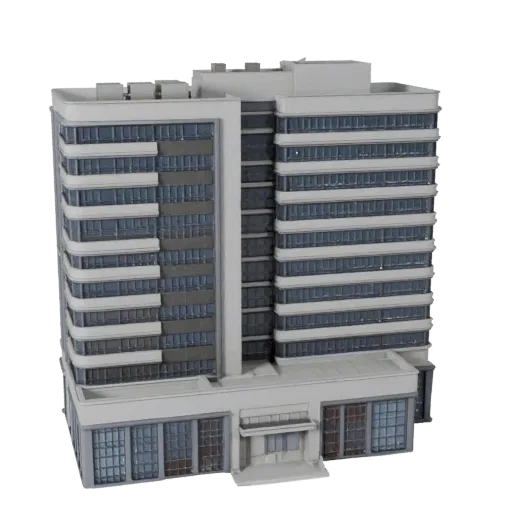 Government Office Building stylized 3D model, isometric stylized game environment view, showing commercial office building materials and architectural detail