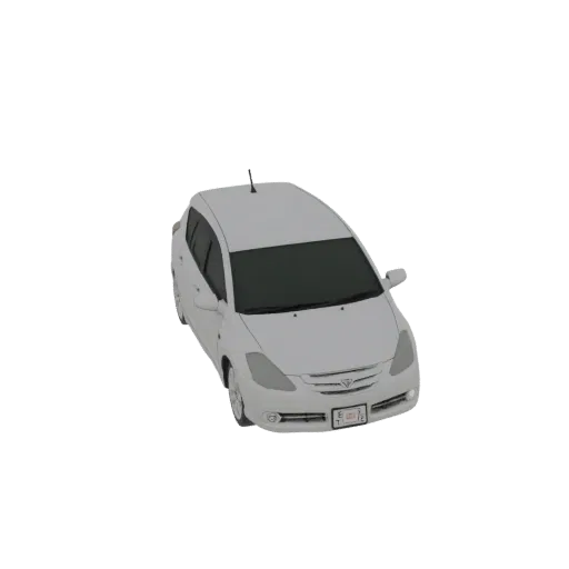 3D model of a white station wagon with tinted windows, viewed from a high angle.