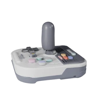 Modello 3D Mini Arcade Stick High Poly, rendering ravvicinato in studio, che mostra plastica opaca, proporzioni della console