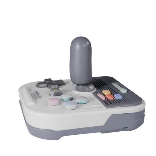 Mini Arcade Stick High Poly 3D model, close-up studio render, showing matte plastic, console proportions.