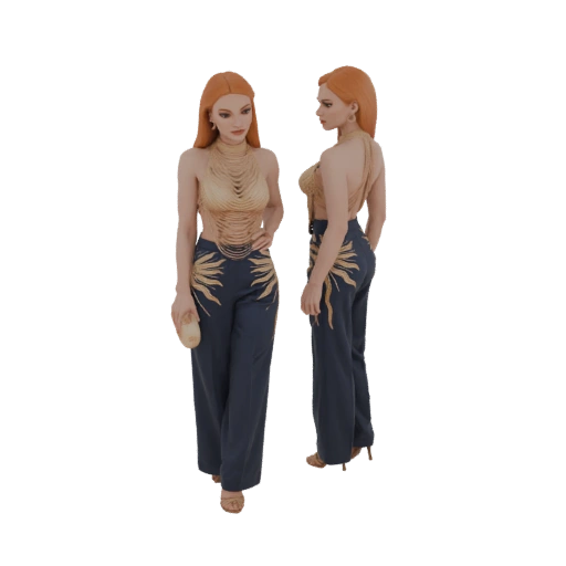 Elegant Woman in Embellished Pants 3D Model