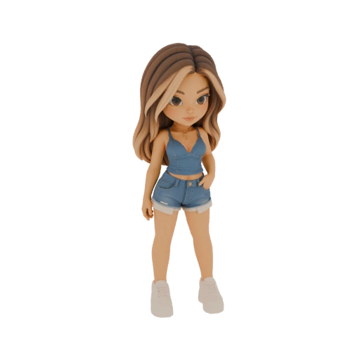 Chibi Girl in Denim Outfit