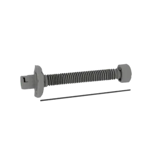 3D model of stud bolt with knurled body, flange, and eye bolt hole
