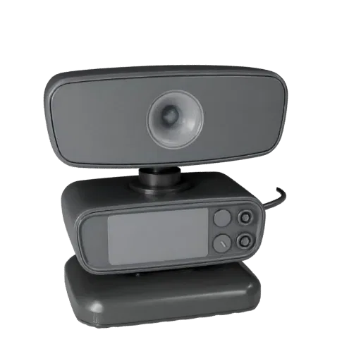 Minimal Webcam Realistic 3D model, three-quarter studio render, showing plastic shells, desktop scale.
