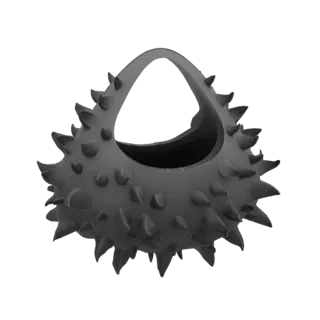 A dark, matte 3D model of a handbag covered in sharp, pointed spikes, presented on a white background.
