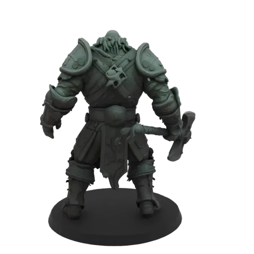 Dunkle Fantasy Ork-Plünderer-Miniatur STL, Drei-Viertel-Tabletop-Rendering, harzdruckbare Feind-Miniatur mit Axt, schweren Pa