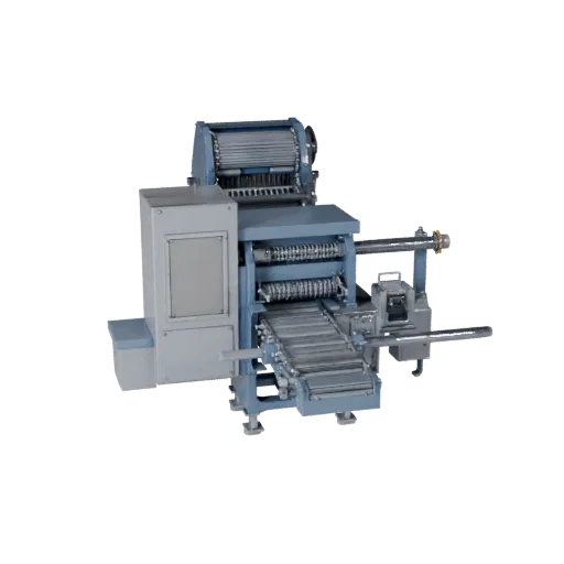 Packaging Packing Machine High Poly 3D model, close-up studio render, showing painted steel, machine stations.