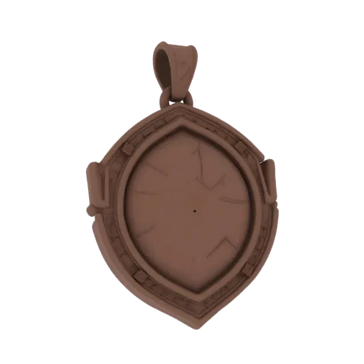 Gold Ornate Charm 3D model, three-quarter front view, AR viewer studio render, gold finish.