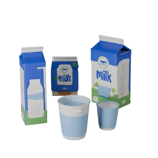 Boxed Milk Carton Stylized 3D model, stylized isometric render, showing cardboard, package massing.