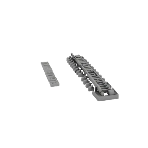 3D model of "ELECTRIC TRAIN" volumetric inscription on a railway track stand, side view