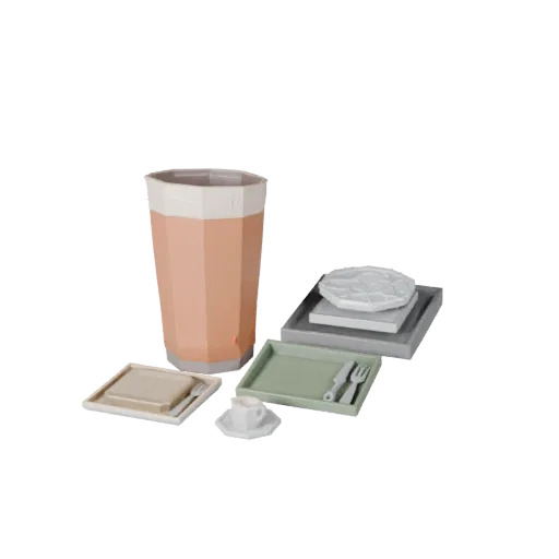 Banquet Tea Service Low Poly 3D model, game viewport three-quarter view, showing ceramic, arranged serving layout.