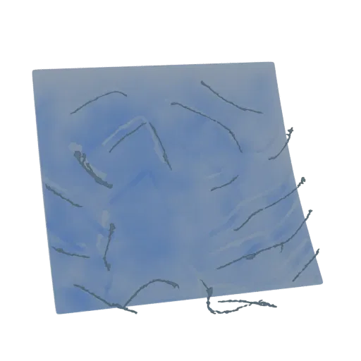 3D model of abstract flowing dark gray lines on a translucent blue surface, suggesting movement and energy.