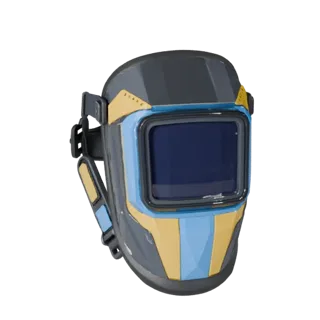 Maschera Saldatura Modello 3D stilizzato, render isometrico stilizzato, che mostra gusci in plastica, silhouette di sicurezza