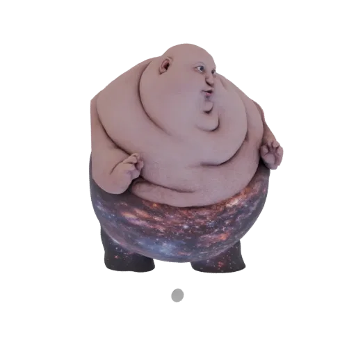 3D model of a cosmic being with a pale, fleshy upper body and a galaxy-patterned lower body, standing against a white backgro