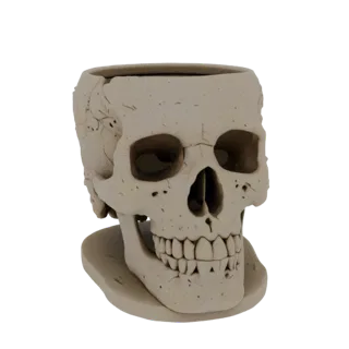 3D-Modell eines detaillierten menschlichen Totenkopf-Pflanzgefäßes mit offener Oberseite und stabilem Sockel
