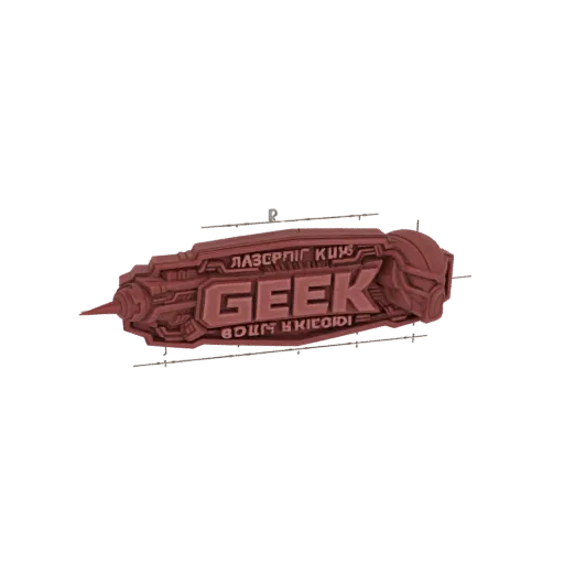 3D model render of a futuristic GEEK laser engraver tool with intricate mechanical details and a prominent logo.