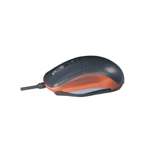 Minimal Mouse High Poly 3D model, close-up studio render, showing plastic shells, desktop scale.