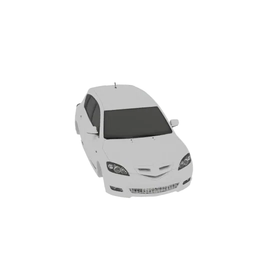 A 3D render of a white hatchback car, viewed from a slightly elevated front angle, against a plain white background.