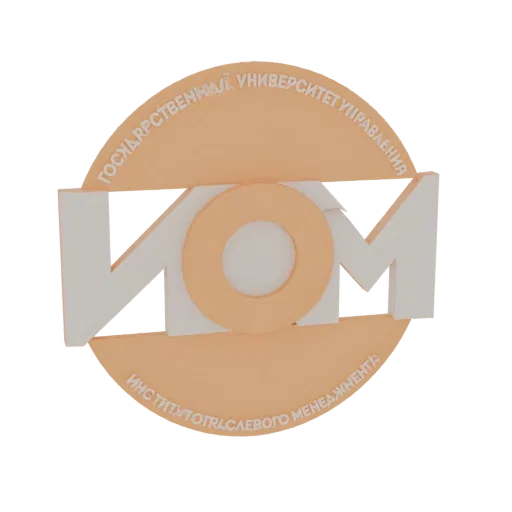 3D model of the IOOM Institute logo emblem, featuring 'ИОМ' in the center and circular text around it.
