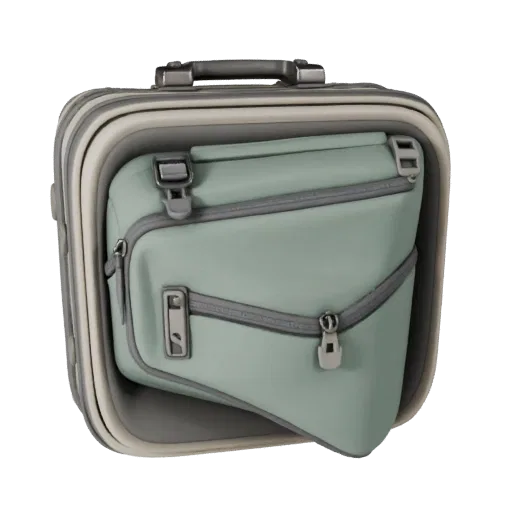 Travel Style Suitcase Modular 3D model, isometric modular kit view, showing plastic, usable openings.