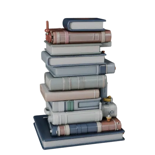 Cluttered Book Stack Modular 3D model, isometric modular kit view, showing ceramic, recognizable everyday shapes.