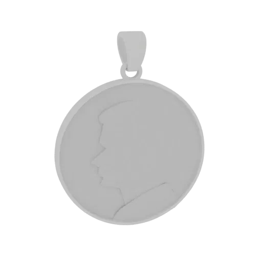 Minimal Medallion render detail 3D model, top-down studio render, highlighting pendant form and finish detail.