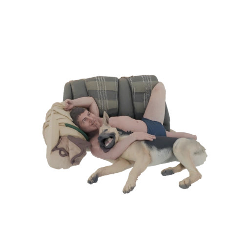 Man and Dog Relaxing on Sofa 3D Model