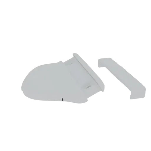 Modello 3D di uno spoiler per auto e un'ala separata per auto, entrambi in colore grigio chiaro, su sfondo bianco.