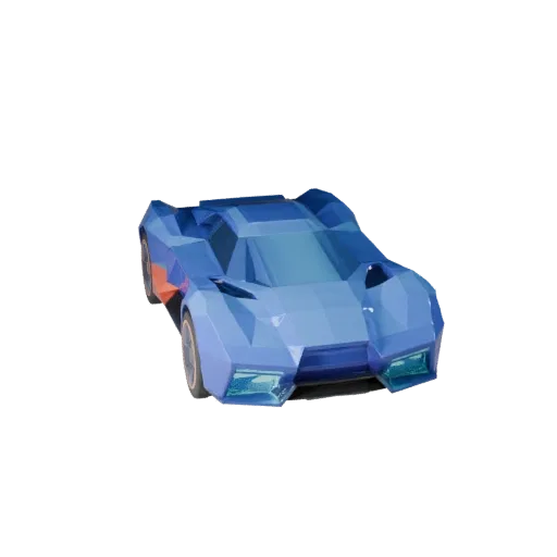 Modèle 3D de voiture Sci-Fi Low Poly, vue de jeu en trois quarts, atout de véhicule low-poly avec panneaux futuristes, zones