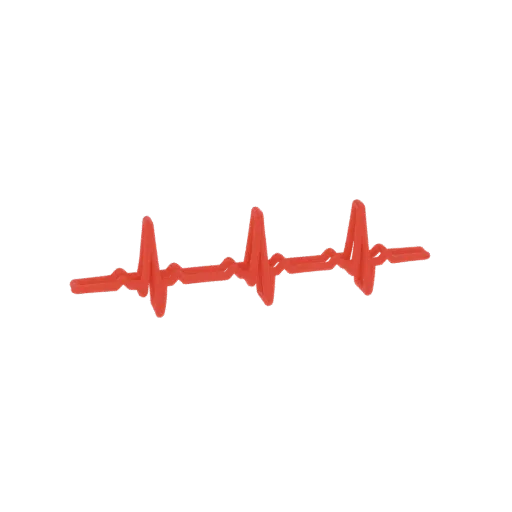 3D model of a red electrocardiogram heartbeat line against a black background.