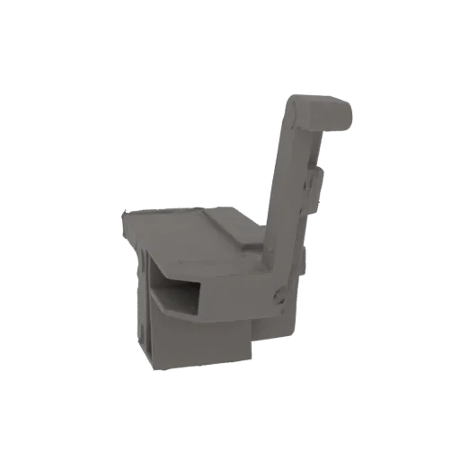 3D model of a modern gray office chair with a tall, adjustable backrest, viewed from the side.