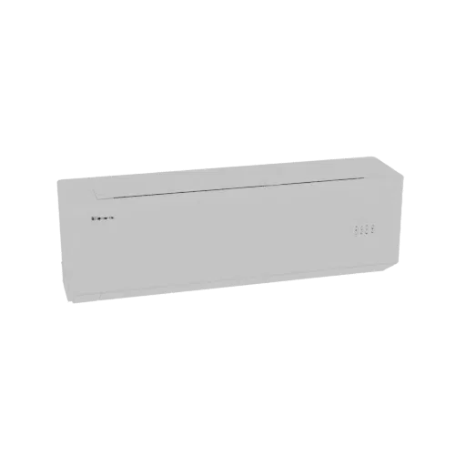 3D model of a modern white split air conditioner unit with a sleek, minimalist design.