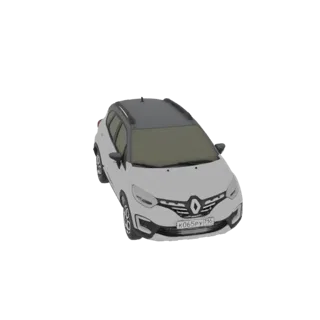 Modelo 3D de un SUV Renault Captur blanco, visto desde un ángulo frontal derecho ligeramente elevado, sobre un fondo blanco.