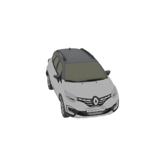 3D model of a white Renault Captur SUV, viewed from a slightly elevated front-right angle, against a white background.