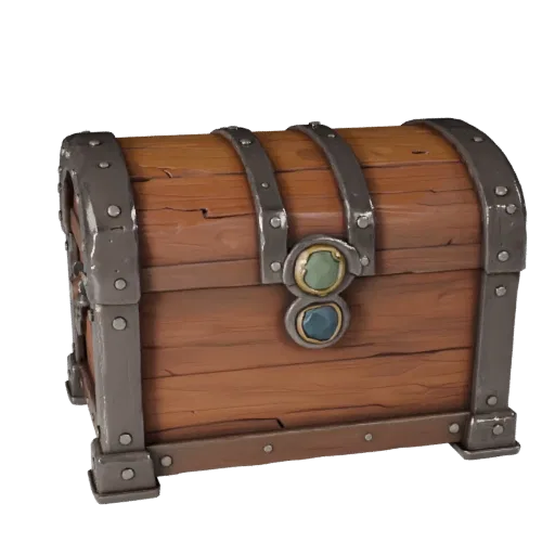 Modèle 3D prêt pour le visualiseur Coffre au trésor fantastique GLB, rendu studio en perspective, montrant la forme du butin,