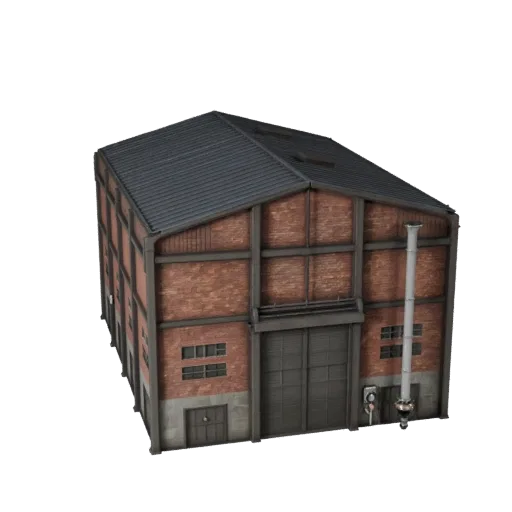 Factory Building Blender-ready 3D model, Blender studio render view, showing industrial building materials and architectural