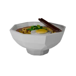 Spielbereites Ramen-Nudel-Schüssel 3D-Modell, perspektivische Studio-Renderung, die die Form und das Finish der Schüssel herv