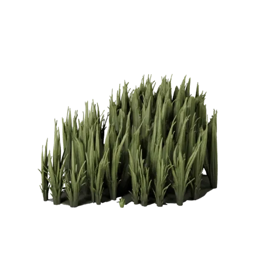 Tall Grass Meadow Patch 3D model, close-up cinematic environment render, showing leaf clusters, terrain detail.