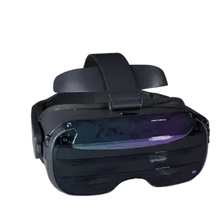 VR Headset game ready 3D model, three-quarter studio render, showing panel rhythm and material breaks.