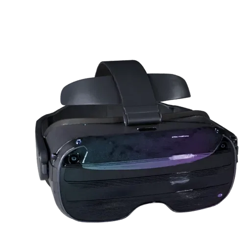 VR Headset game ready 3D model, three-quarter studio render, showing panel rhythm and material breaks.