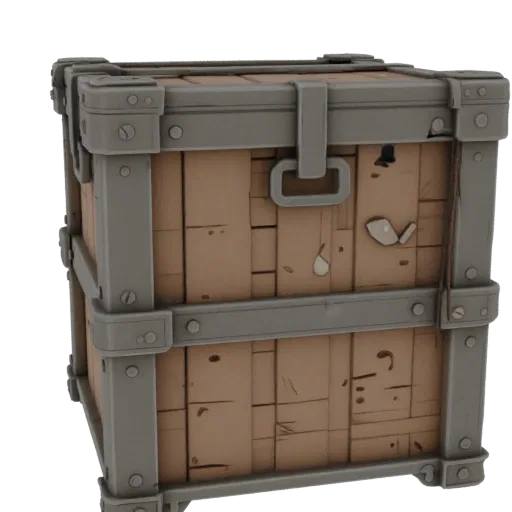 Industrial Crate Printable 3D model, isometric STL render, showing wood planks, stackable massing.