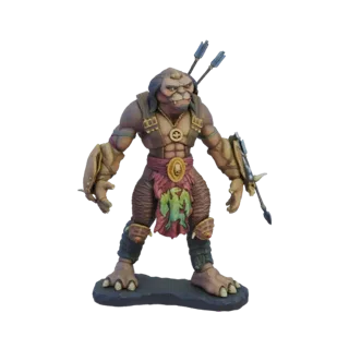 3D model of a muscular Orc warrior with green skin, wearing tribal armor, carrying arrows on its back, and holding a shield.