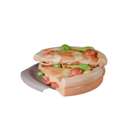 Pizza Slice High Poly 3D model, close-up studio render, showing sauces, plated composition.