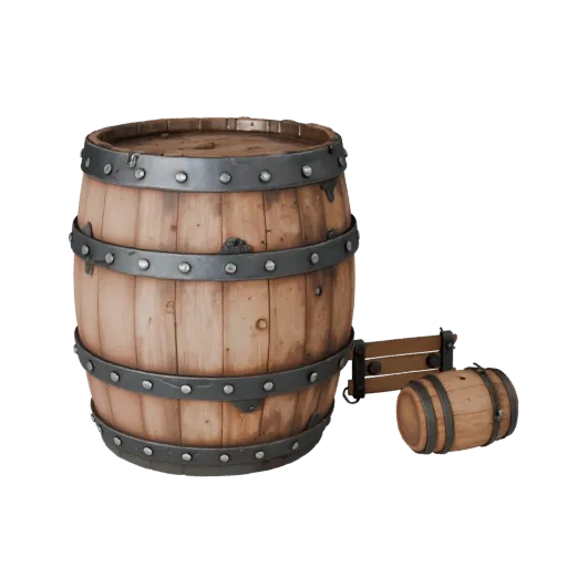 Weathered Barrel Modular 3D model, isometric modular kit view, showing wood planks, stackable massing.