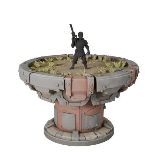 Anteprima modello 3D stilizzato Base Industriale che mostra forma del bordo, vista di gioco a tre quarti, altezza e texture d