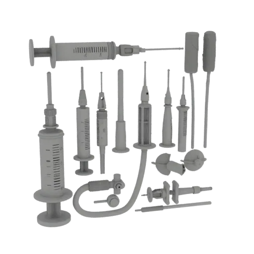 Dental Syringe Model Printable 3D model, isometric STL render, showing stainless steel, handheld tool scale.