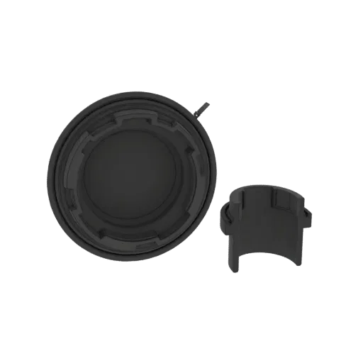 3D model of a black plastic container lid and base, shown separately against a black background.