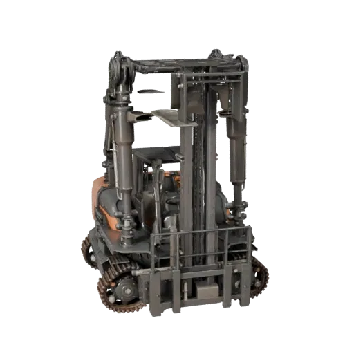 Mining Forklift Modular 3D model, isometric modular kit view, showing painted steel, large mechanical silhouettes.